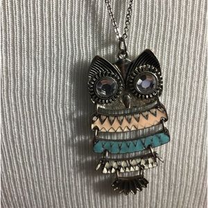 Vintage owl necklace articulated long chain